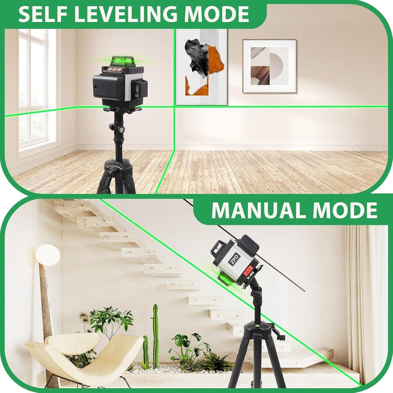 ZPD Laser Level, Laser Level with Tripod, 4 x 360 Self Leveling Laser Measuring Tool Green Lazer Level 16 Line Level Laser 360 Self Leveling for Construction, Home Renovation, Picture Hanging - Image 3